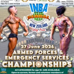 ** Open to Armed Forces & Emergency Services Personnel & Members Only ** ALL CATEGORIES OVER 16 ARE AVAILABLE (include BODY QUEST) SHOW DAY 27 June, 10am Check-In & Briefing 26 June, 6-9pm AMATEUR & OVERALL WINNER TOP TEAM WINNER - TE KIWI MAIA CUP BEST TRAINER AWARDS PORTIONS OF TICKET SALES DONATE TO CHARITY TE KIWI MAIA